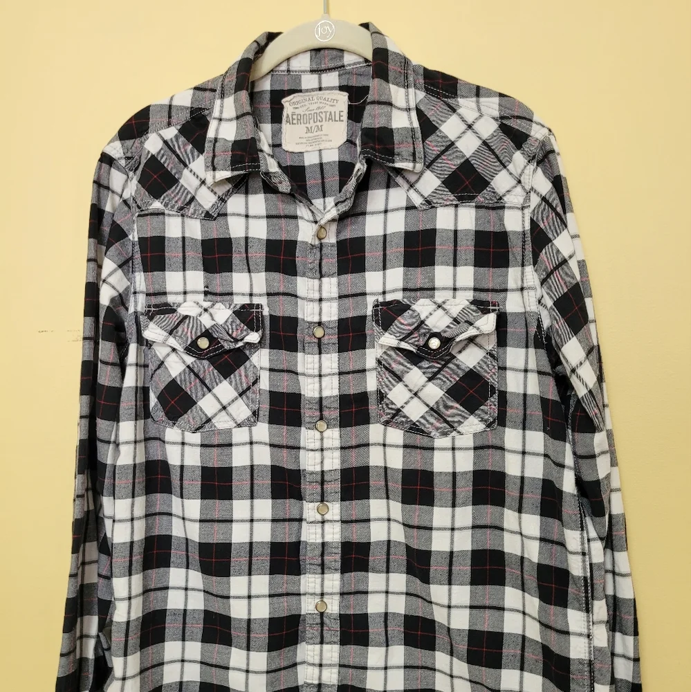 Aeropostale Black and White Cotton Flannel long sleeve shirt‎ size Med - Picture 2 of 7